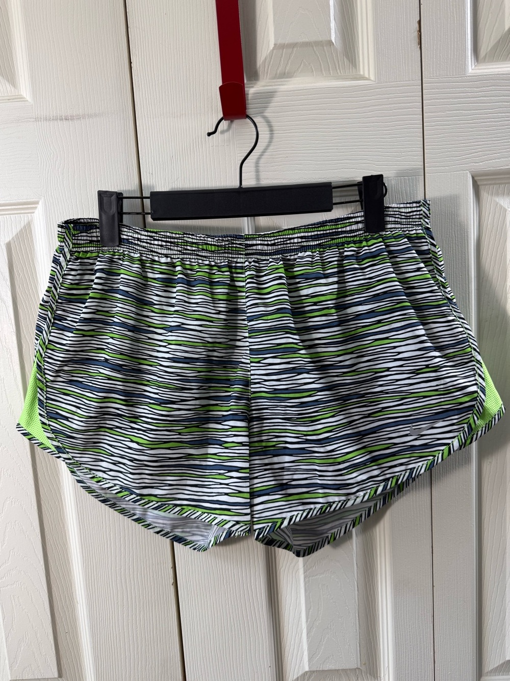 Nike Lined Running Shorts Green Blue Abstract Womens Size Medium